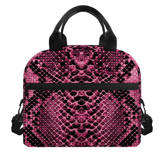 Pink And Black Snakeskin Print Insulated Lunch Bag
