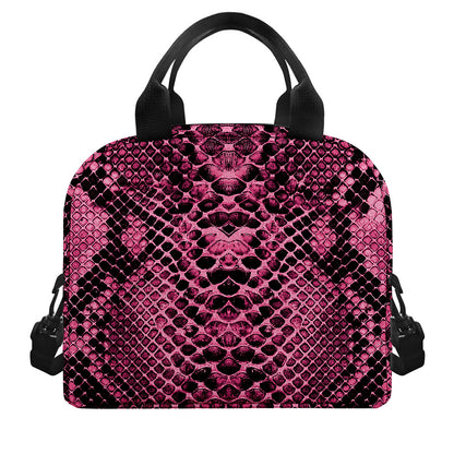 Pink And Black Snakeskin Print Insulated Lunch Bag