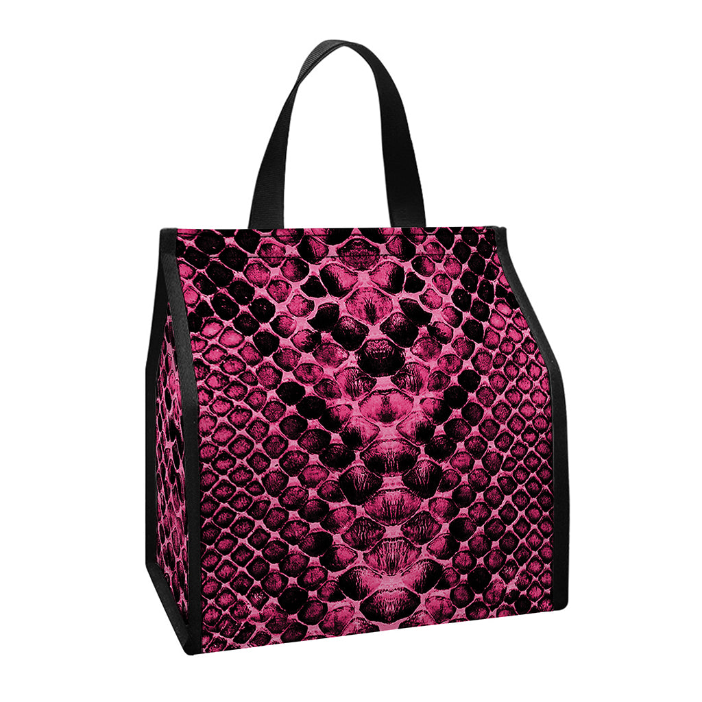Pink And Black Snakeskin Print Insulated Lunch Tote