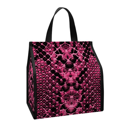 Pink And Black Snakeskin Print Insulated Lunch Tote
