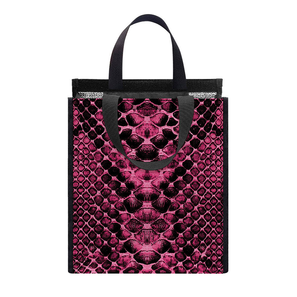 Pink And Black Snakeskin Print Insulated Lunch Tote
