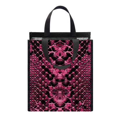 Pink And Black Snakeskin Print Insulated Lunch Tote