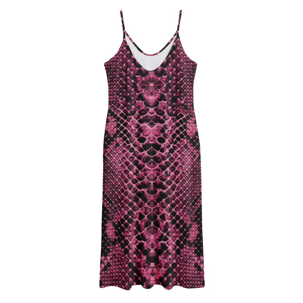 Pink And Black Snakeskin Print Jersey Midi Cami Dress