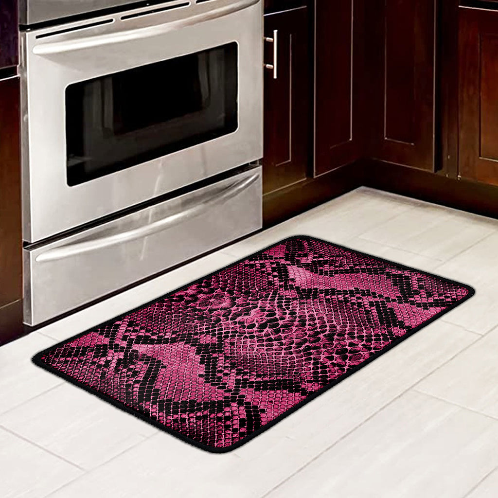 Pink And Black Snakeskin Print Kitchen Mat