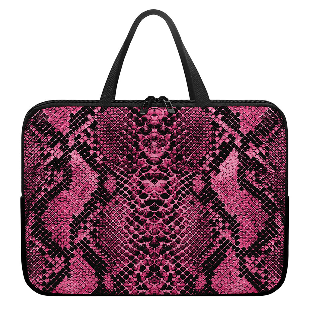 Pink And Black Snakeskin Print Laptop Sleeve With Handle