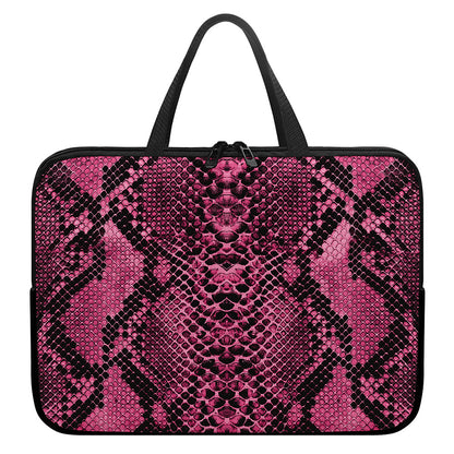 Pink And Black Snakeskin Print Laptop Sleeve With Handle