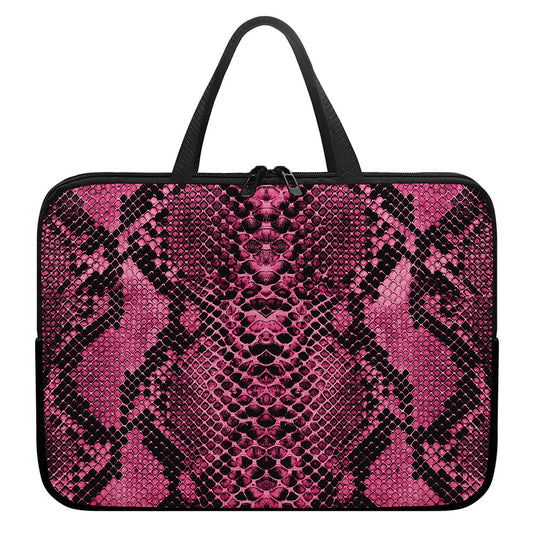 Pink And Black Snakeskin Print Laptop Sleeve With Handle