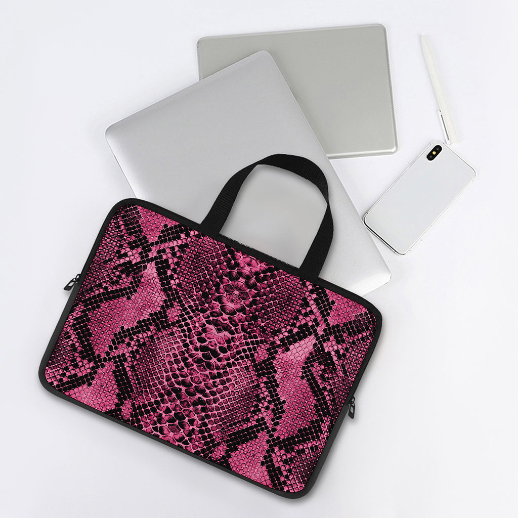 Pink And Black Snakeskin Print Laptop Sleeve With Handle
