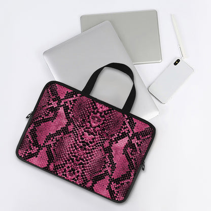 Pink And Black Snakeskin Print Laptop Sleeve With Handle