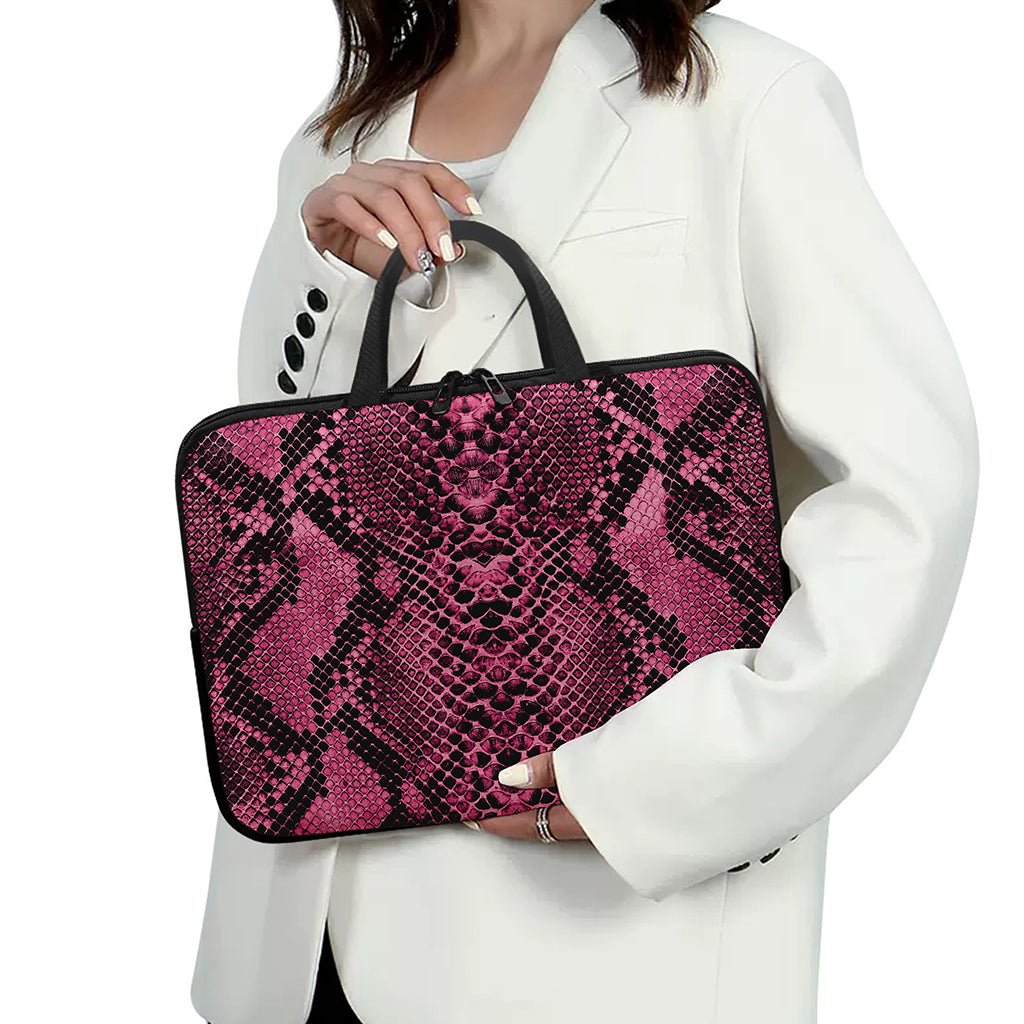 Pink And Black Snakeskin Print Laptop Sleeve With Handle