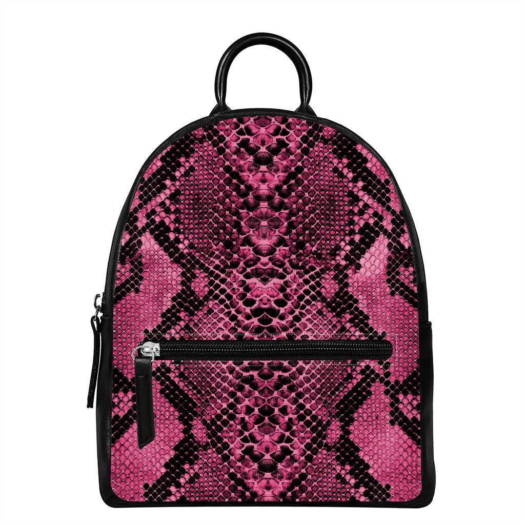 Pink And Black Snakeskin Print Leather Backpack