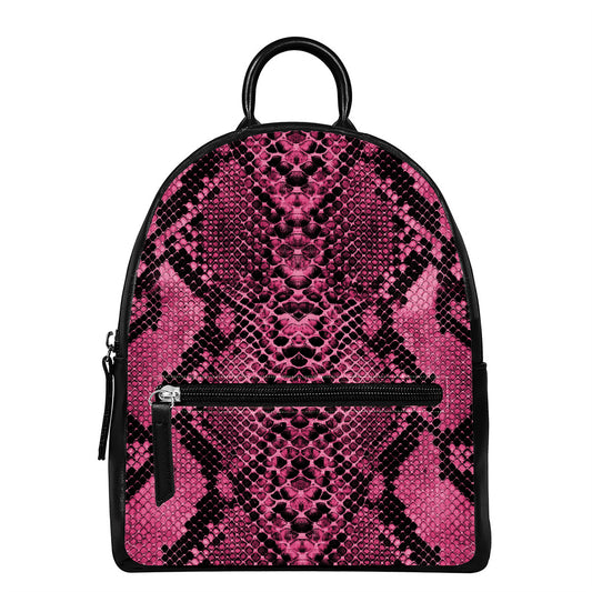 Pink And Black Snakeskin Print Leather Backpack