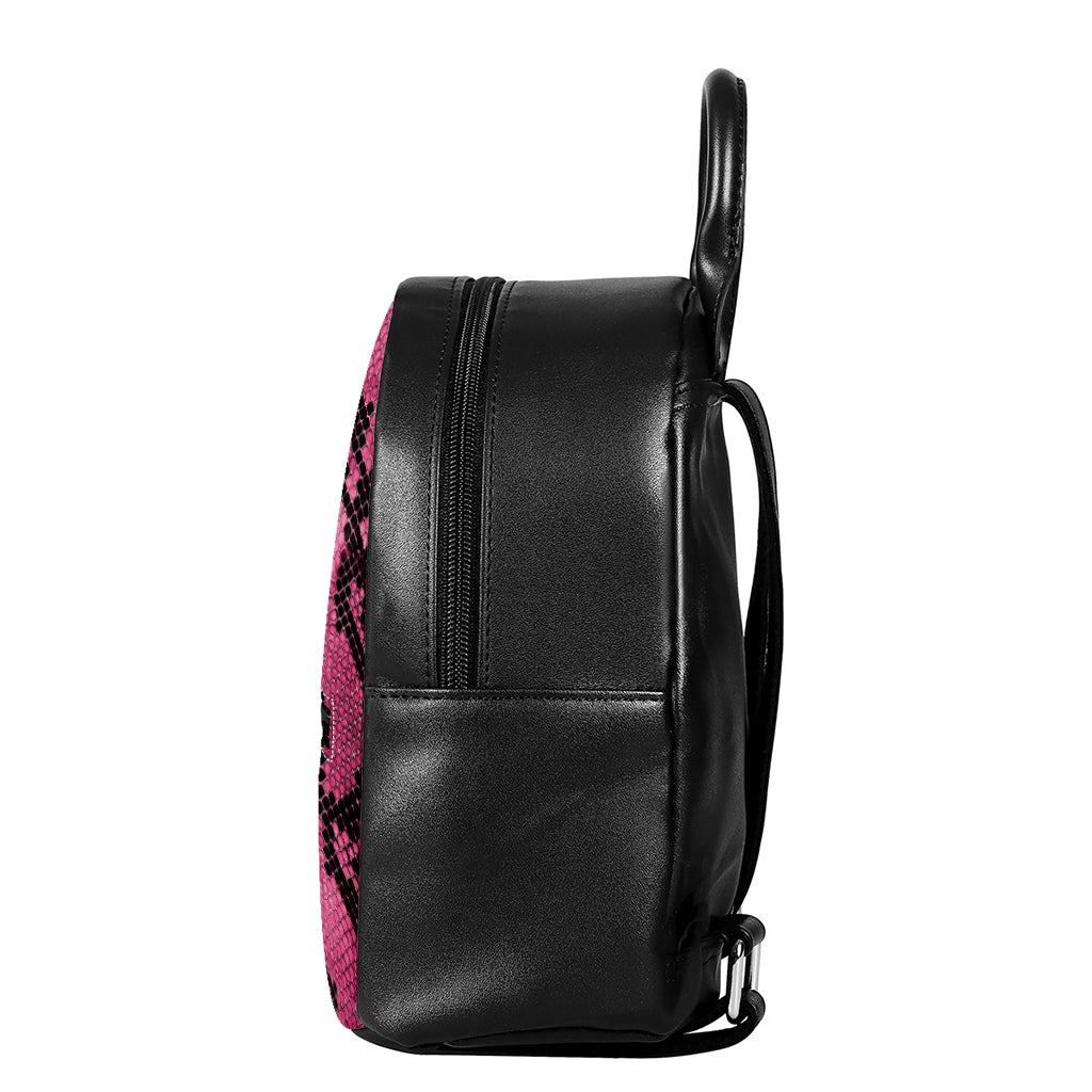 Pink And Black Snakeskin Print Leather Backpack