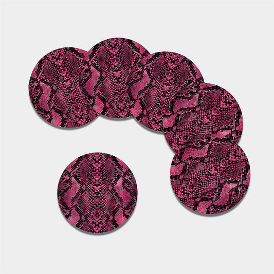 Pink And Black Snakeskin Print Leather Coaster Set