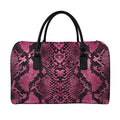 Pink And Black Snakeskin Print Leather Duffel Bag