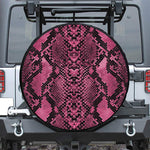 Pink And Black Snakeskin Print Leather Spare Tire Cover