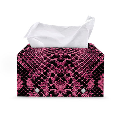 Pink And Black Snakeskin Print Leather Tissue Box Cover