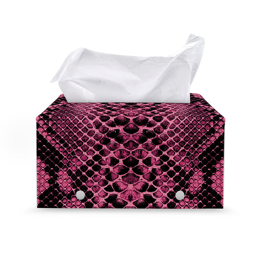 Pink And Black Snakeskin Print Leather Tissue Box Cover