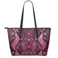 Pink And Black Snakeskin Print Leather Tote Bag With Zipper