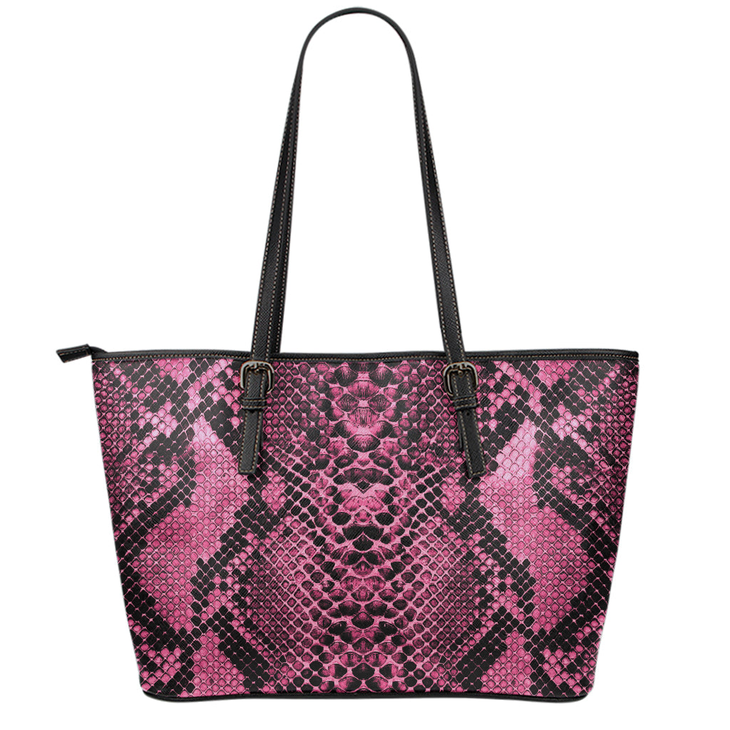 Pink And Black Snakeskin Print Leather Tote Bag