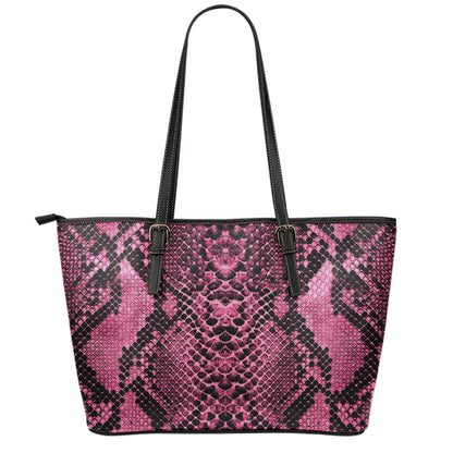 Pink And Black Snakeskin Print Leather Tote Bag