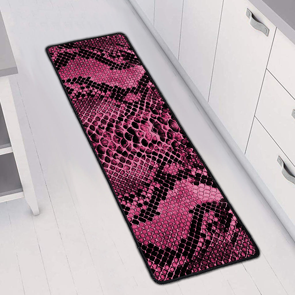 Pink And Black Snakeskin Print Long Kitchen Mat