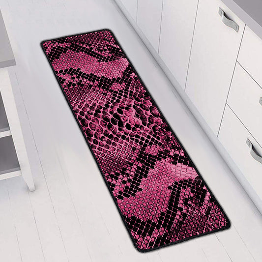 Pink And Black Snakeskin Print Long Kitchen Mat