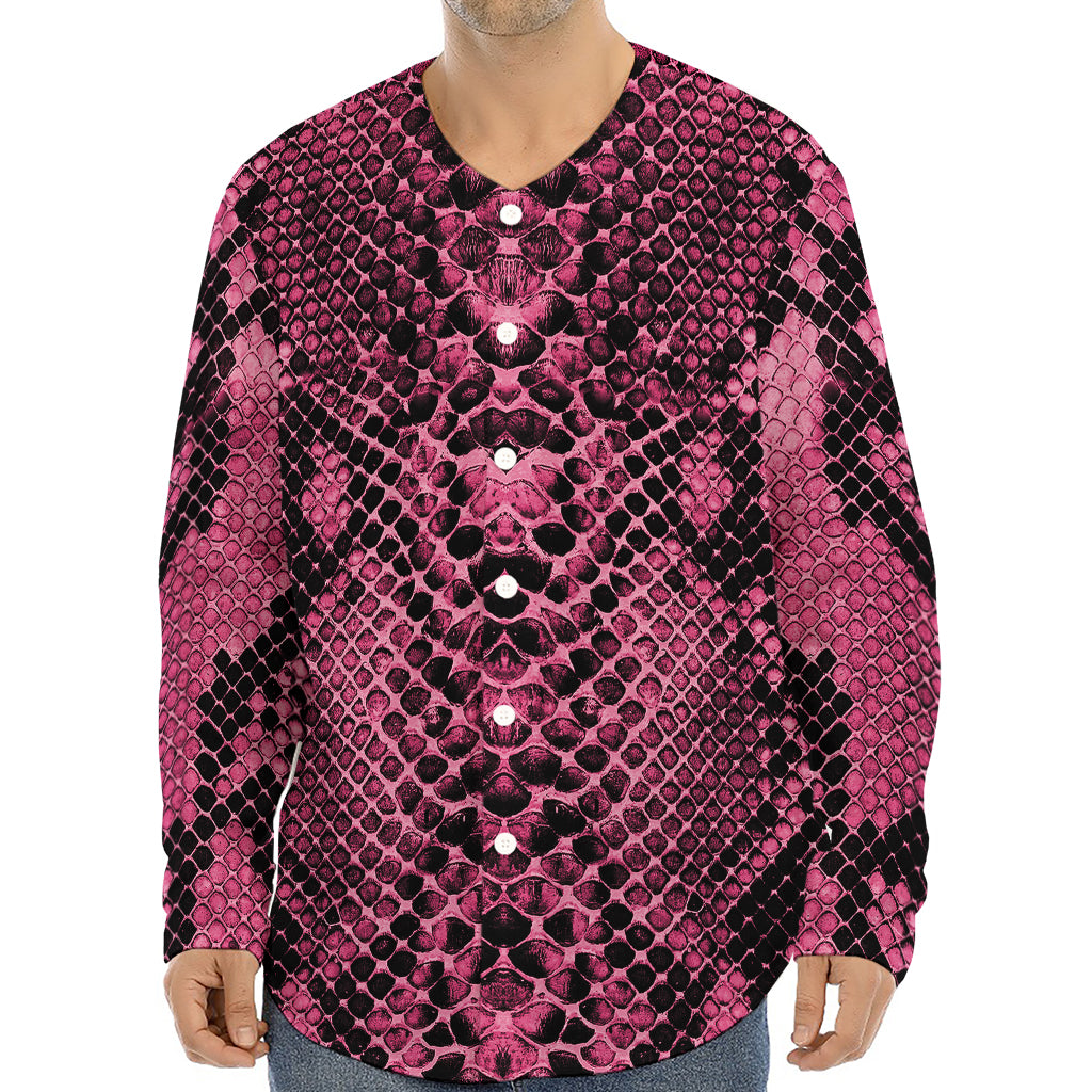 Pink And Black Snakeskin Print Long Sleeve Baseball Jersey