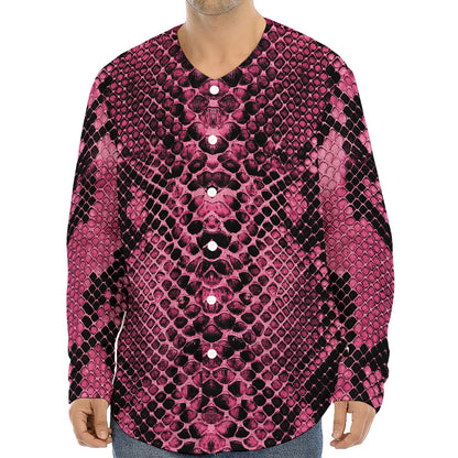 Pink And Black Snakeskin Print Long Sleeve Baseball Jersey