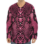 Pink And Black Snakeskin Print Long Sleeve Baseball Jersey