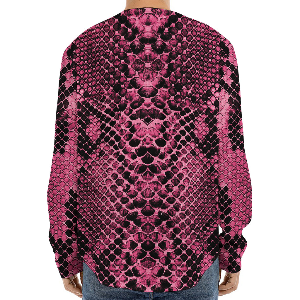 Pink And Black Snakeskin Print Long Sleeve Baseball Jersey