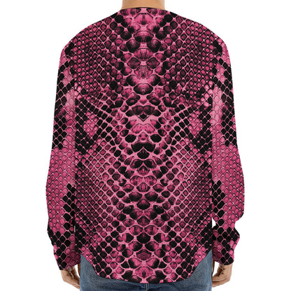 Pink And Black Snakeskin Print Long Sleeve Baseball Jersey