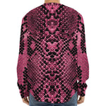 Pink And Black Snakeskin Print Long Sleeve Baseball Jersey