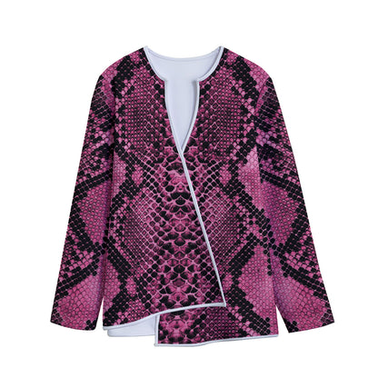 Pink And Black Snakeskin Print Long Sleeve Short Coat