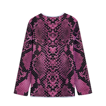 Pink And Black Snakeskin Print Long Sleeve Short Coat