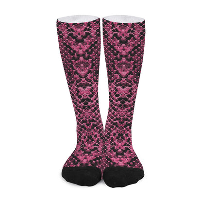 Pink And Black Snakeskin Print Long Socks