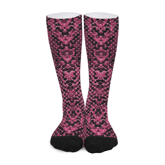 Pink And Black Snakeskin Print Long Socks