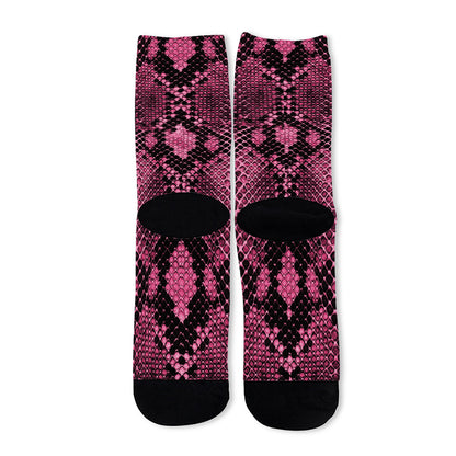 Pink And Black Snakeskin Print Long Socks