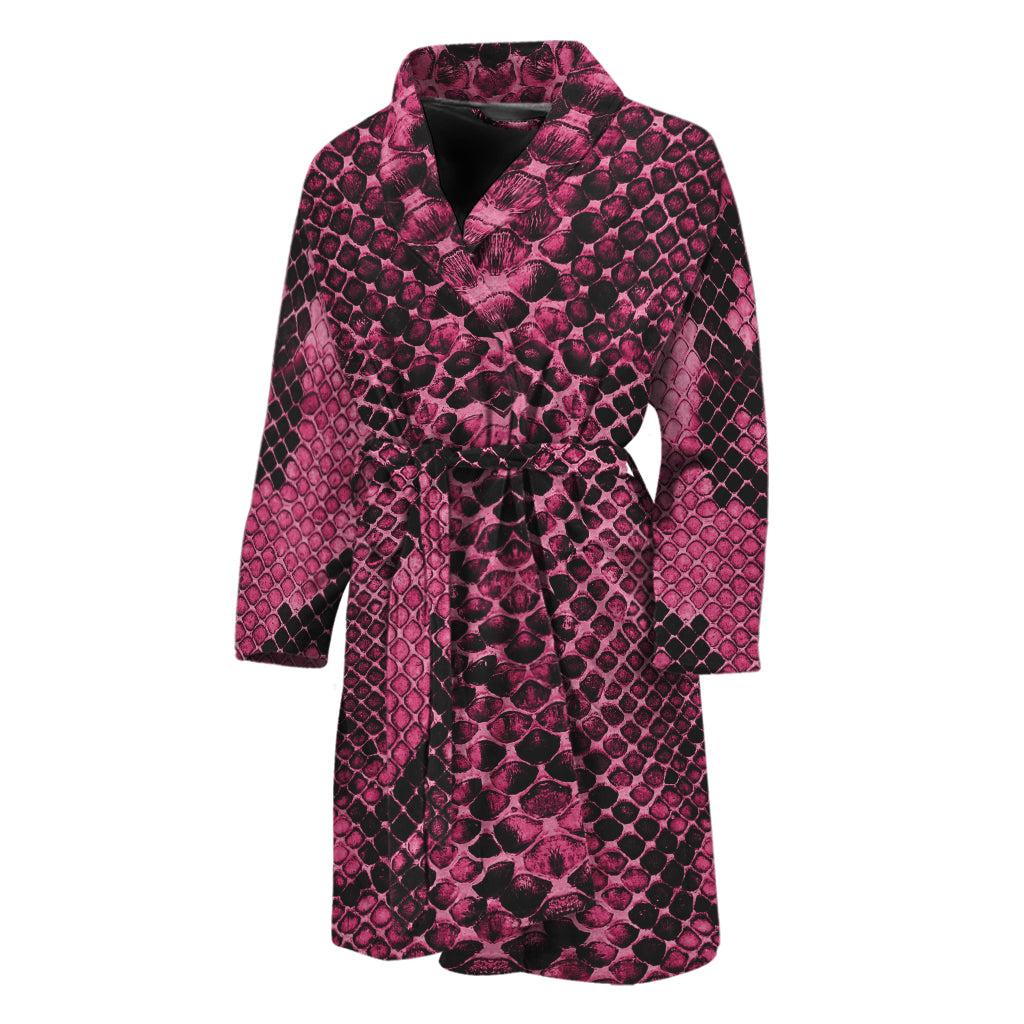 Pink And Black Snakeskin Print Men's Bathrobe