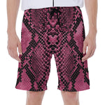Pink And Black Snakeskin Print Men's Beach Shorts