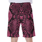 Pink And Black Snakeskin Print Men's Beach Shorts
