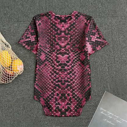 Pink And Black Snakeskin Print Men's Bodysuit