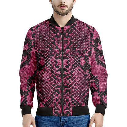 Pink And Black Snakeskin Print Men's Bomber Jacket