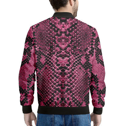 Pink And Black Snakeskin Print Men's Bomber Jacket