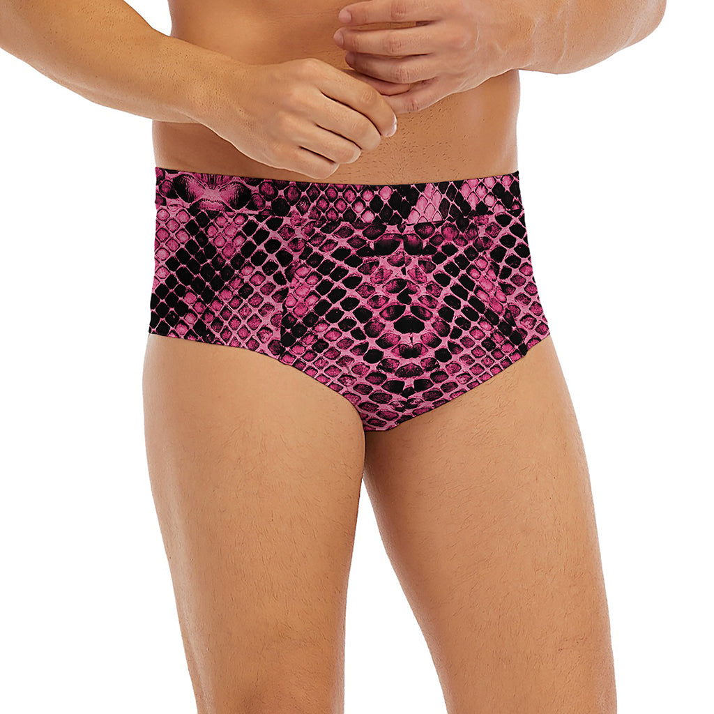 Pink And Black Snakeskin Print Men's Briefs