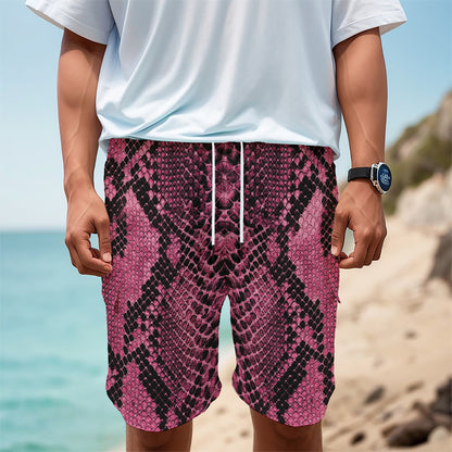 Pink And Black Snakeskin Print Men's Cargo Shorts
