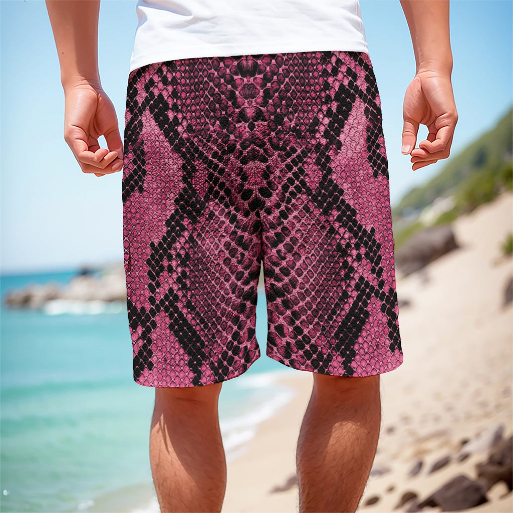 Pink And Black Snakeskin Print Men's Cargo Shorts