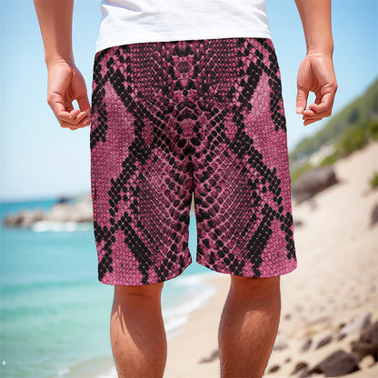 Pink And Black Snakeskin Print Men's Cargo Shorts