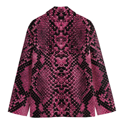 Pink And Black Snakeskin Print Men's Cotton Blazer