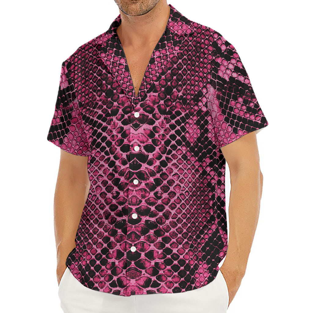 Pink And Black Snakeskin Print Men's Deep V-Neck Shirt